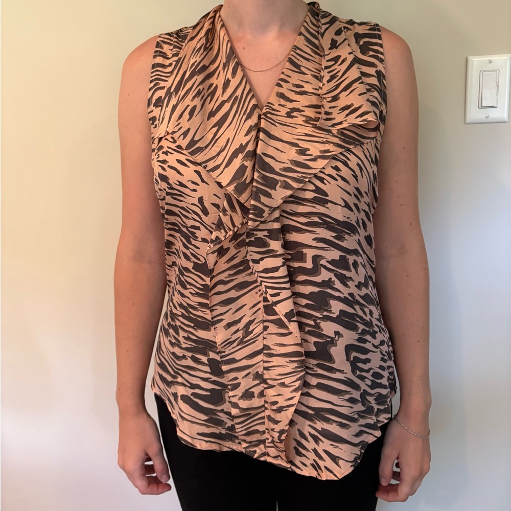 CAbi Zebra Print Sleeveless Blouse - Brown and Black